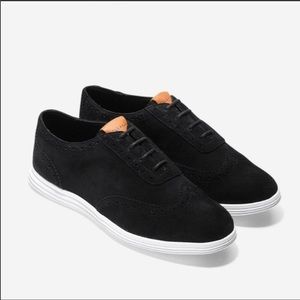 Cole Haan Grand OS Ella Black Suede Leather Oxford Sneakers
